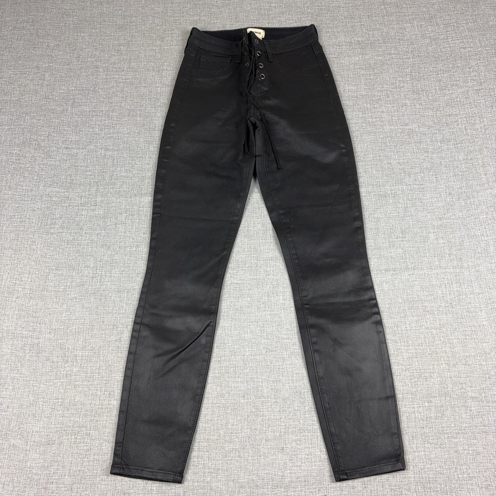L'AGENCE Jeans Womens 23‎ Black Faux Leather Mid Rise Skinny Lace Up Stretch
